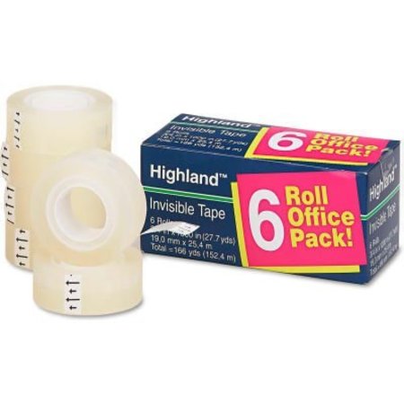 3M Highland„¢ Invisible Permanent Mending Tape, 3/4" x 1000", 1" Core, Clear, 6/Pack 6200K6